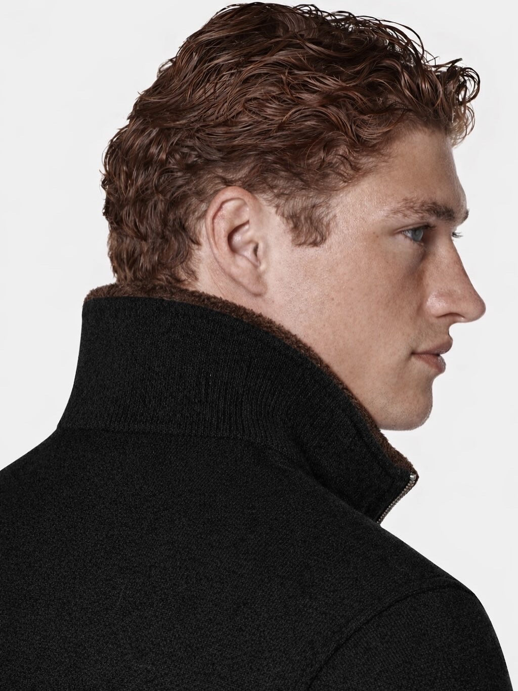 Fur-collar Merino Wool Quarter Zip | Black
