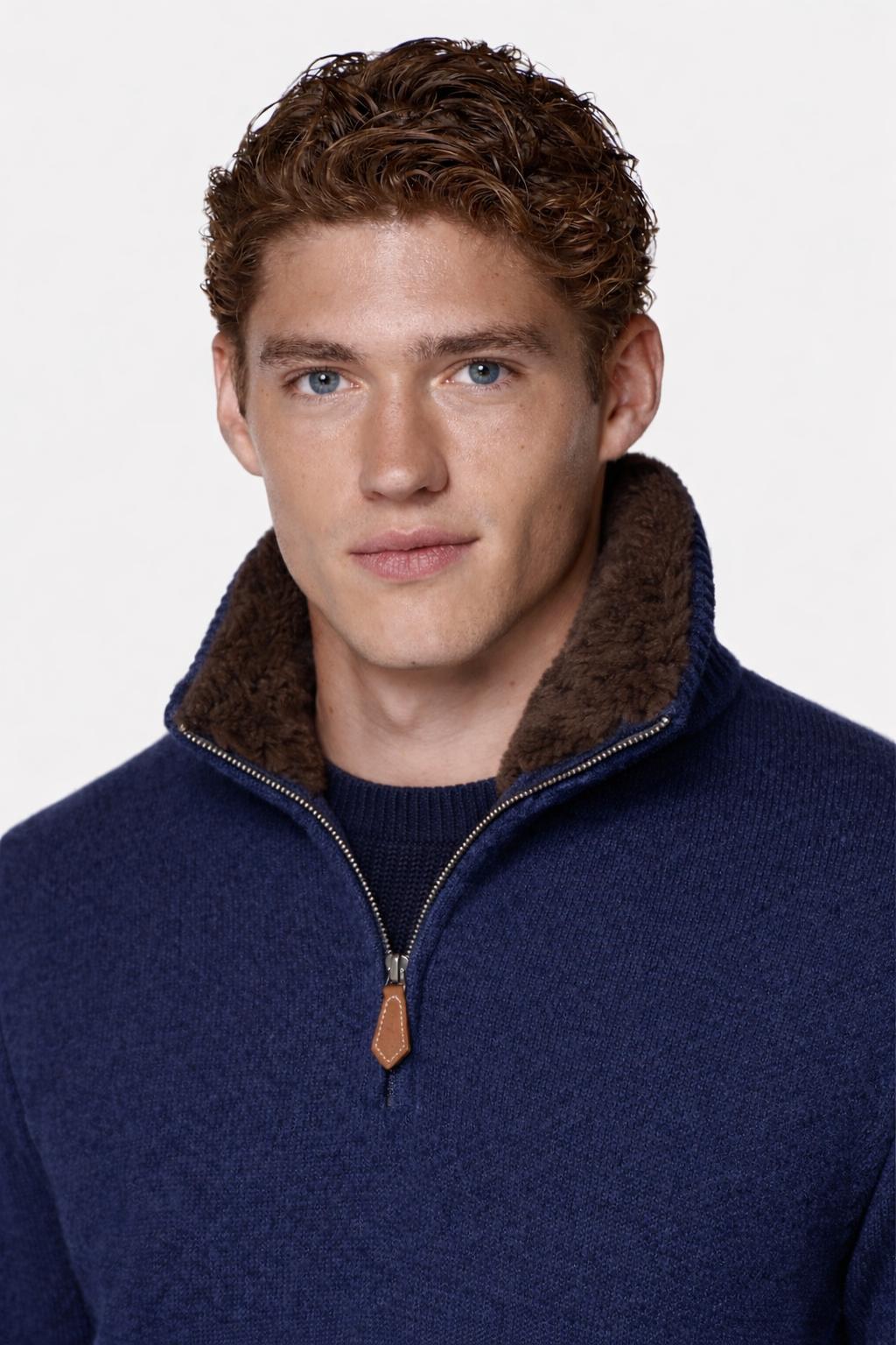 Fur-Collar Merino wool Quarter Zip | Navy