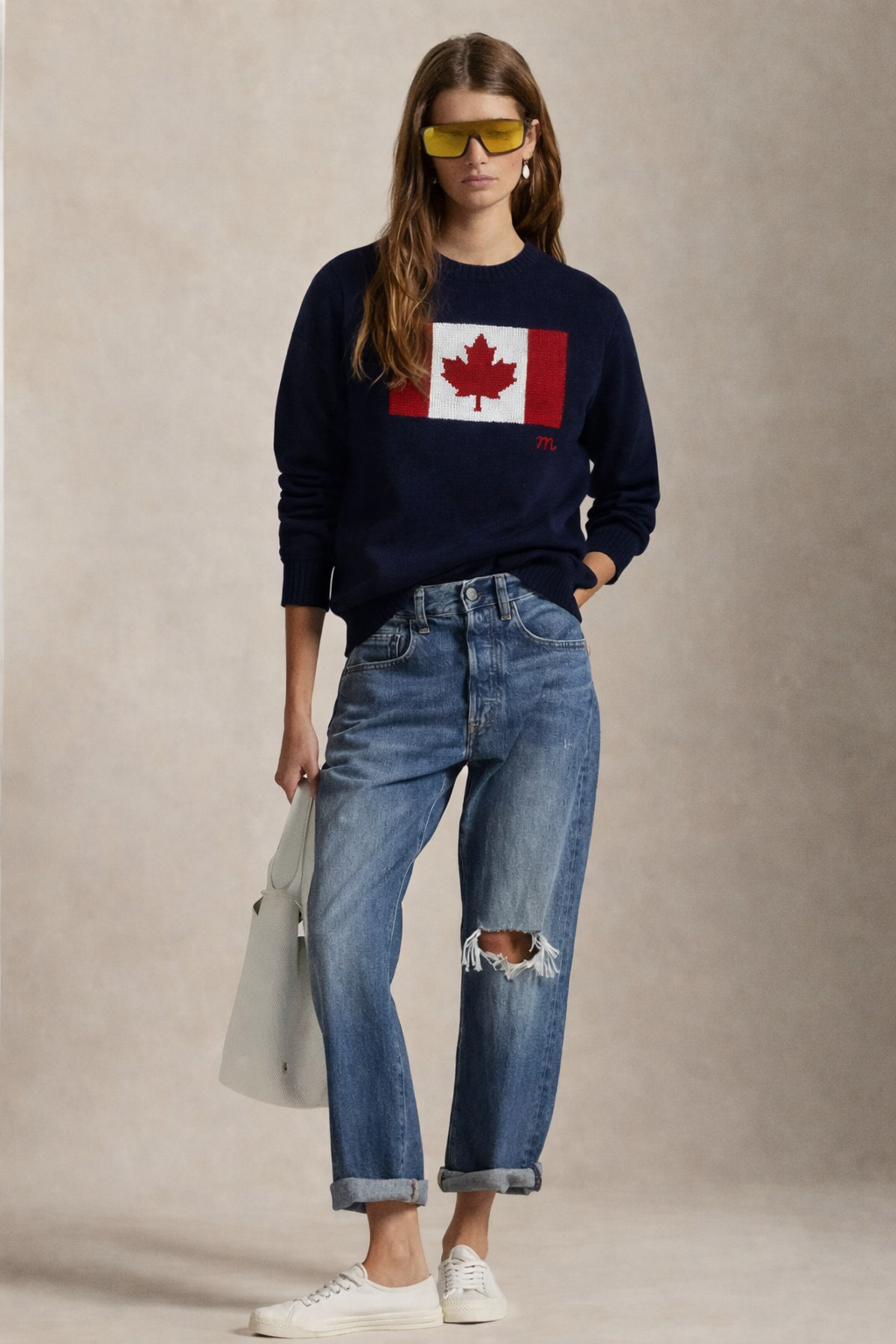 Canadian flag knitted crewneck| Navy