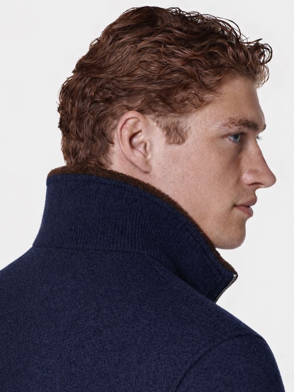 Fur-Collar Merino wool Quarter Zip | Navy