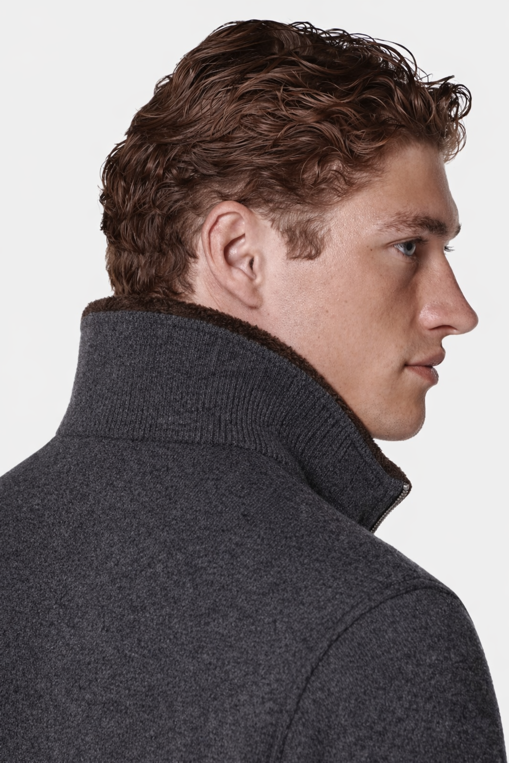 Fur-collar Merino Wool Quarter Zip | Dark grey